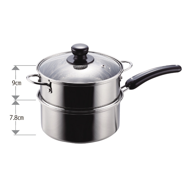 Newだんらんガラス蓋付片手2段蒸し器18cm